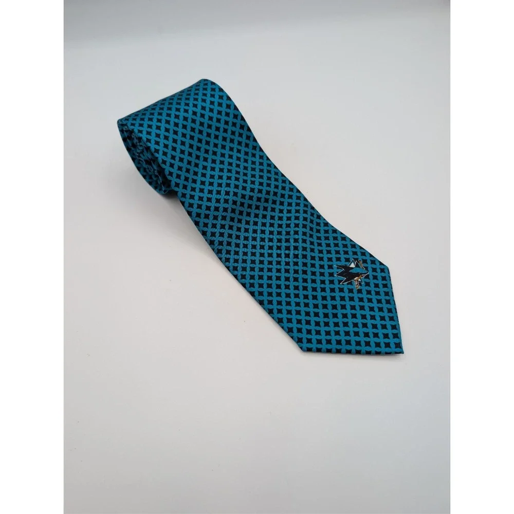 San Jose Sharks NHL Eagles Wings 100% Silk Necktie Blue Black Geometric Tie